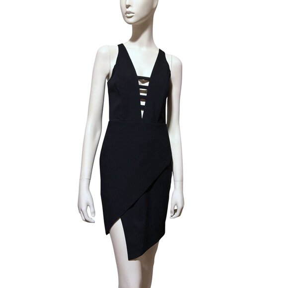 Mason Plunge Neck Mini Dress 2 Corseted Asymmetrical Bodycon Mod Minimalist - Picture 1 of 7